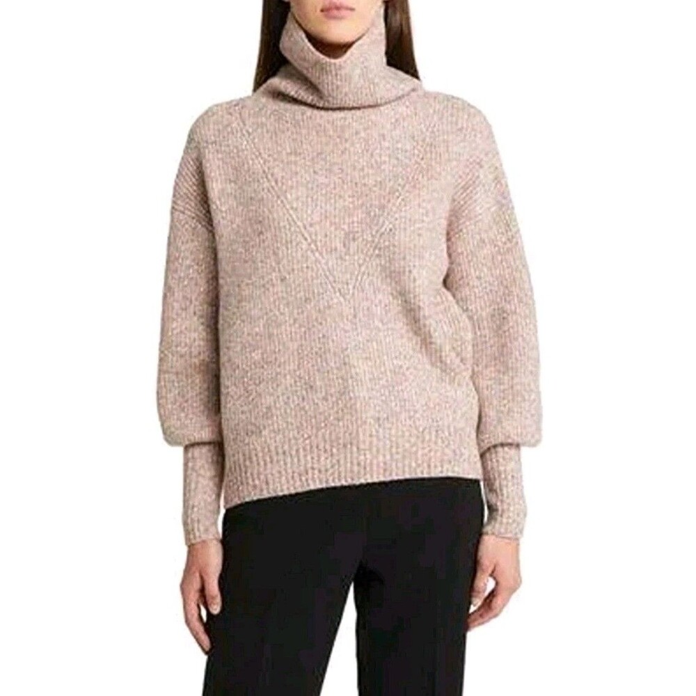 NWT Ted Baker Chloe Womens M Pink Chunky-Knit Wool Blend Turtleneck Sweater Logo